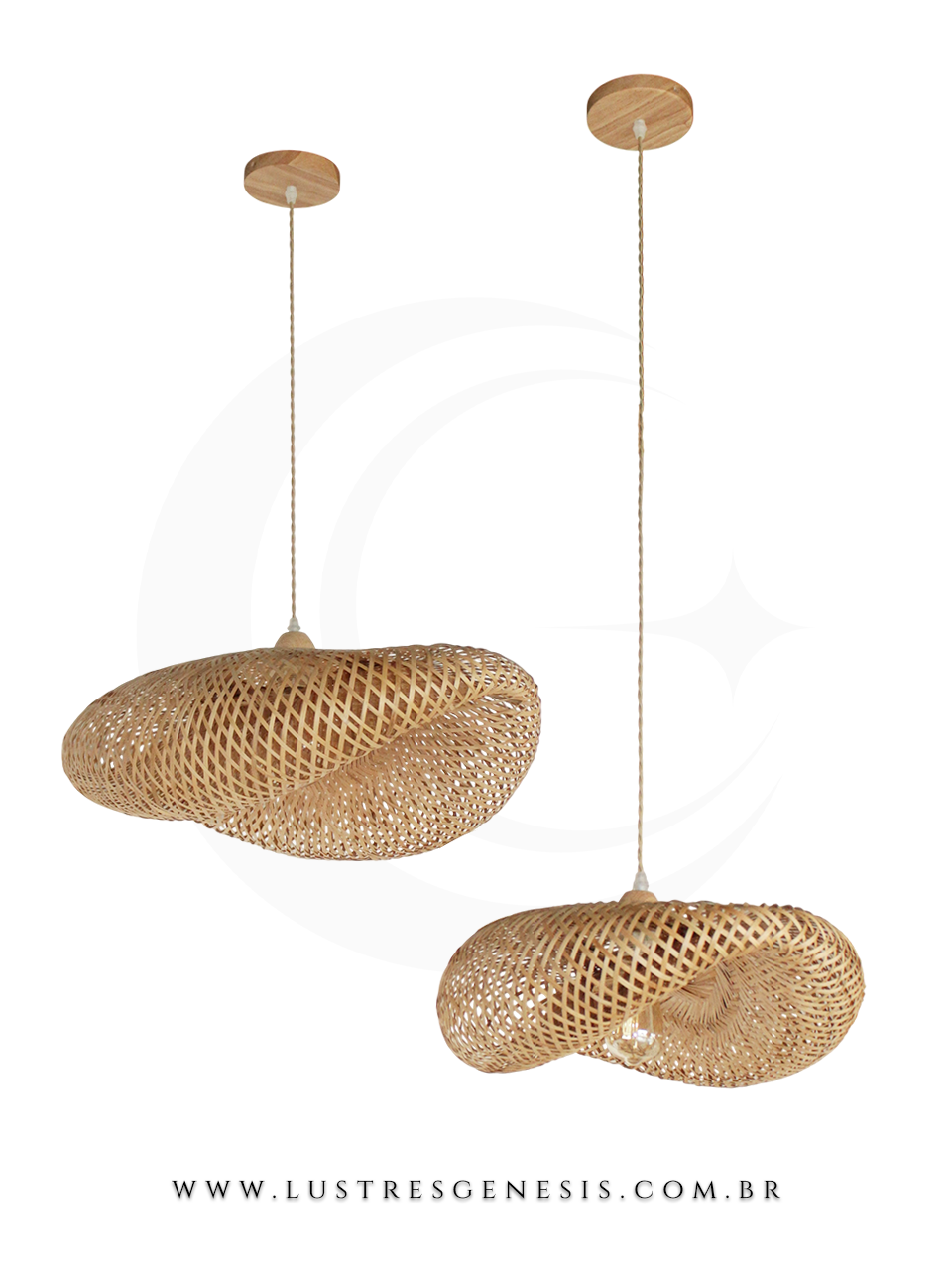 Pendente artesanal de fibra de bambu Ø80cm, ideal para mesa de cozinha e área gourmet, com design moderno e iluminação aconchegante.